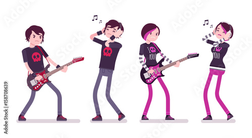 Emo boy and girl playing guitar