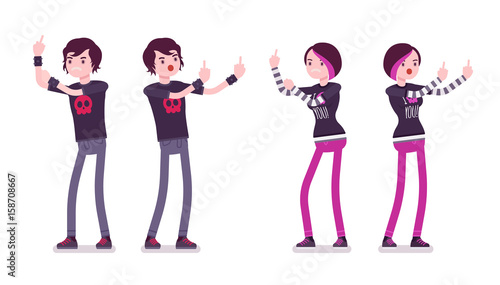 Emo boy and girl showing indecent gestures