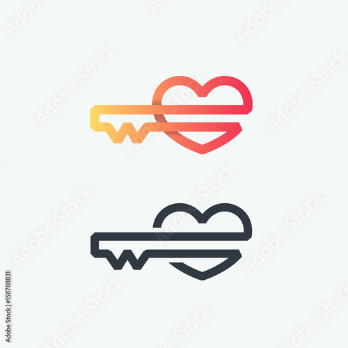 Thick line icon, vector symbol of heart key, line graphical gradient and black love and romantical secret emblem.
