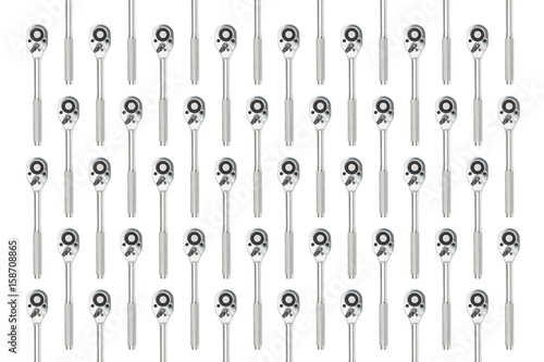 Group of ratchet spanner wrench texture on white background with clipping path.