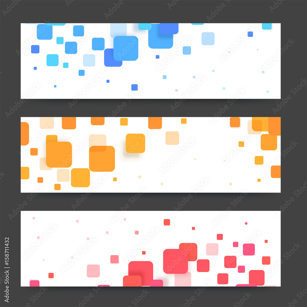 Modern  banners or headers with colorful squares. Vector banners ready for your text or design.