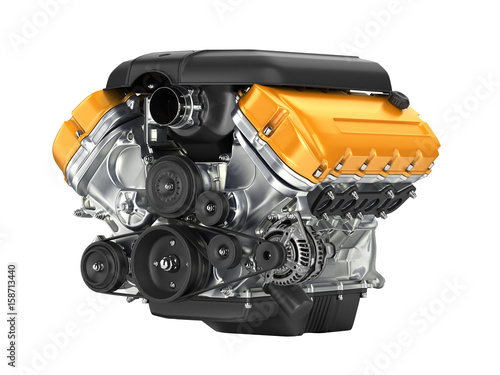 Automotive engine gearbox assembly without shadow on white background 3D