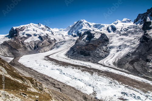 Landscape of Glacier du Gorner with Monterosa, Zermatt Switzerland.