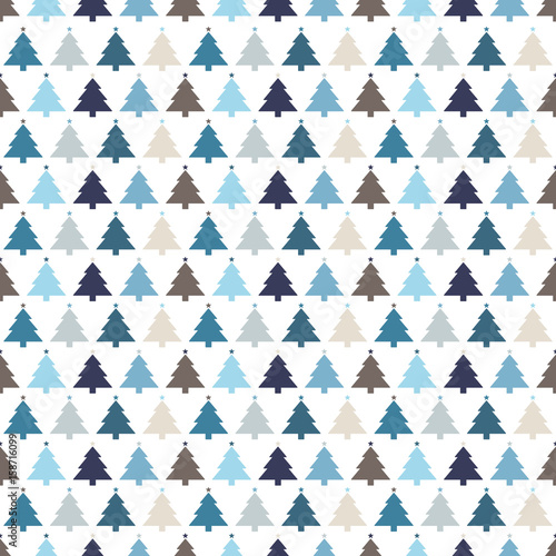 Seamless Pattern Christmas Trees Stars Blue Little