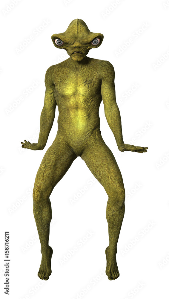3D Rendering Green Alien on White 3D Rendering Green Alien on White