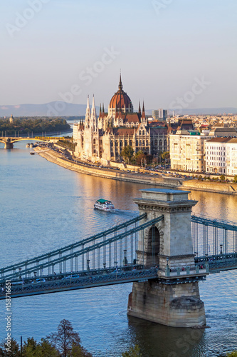 Hungarian parliament in Budapest on the Danube river © vitfotography