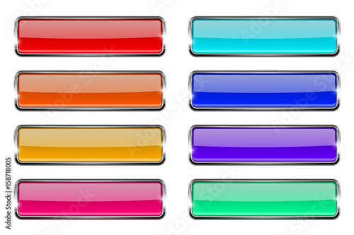 Colored collection of rectangle glass buttons with chrome frame