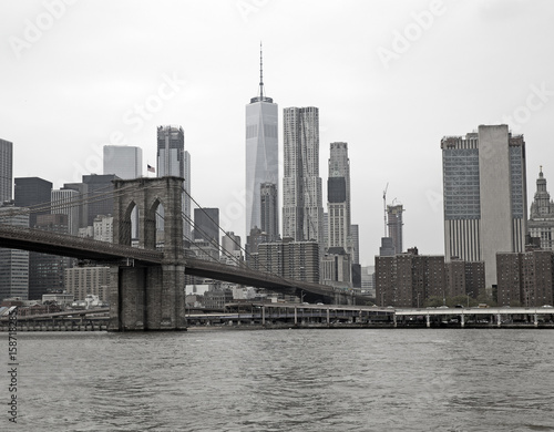 Brooklyn bridge from Hudson river, Black and white © gdvcom