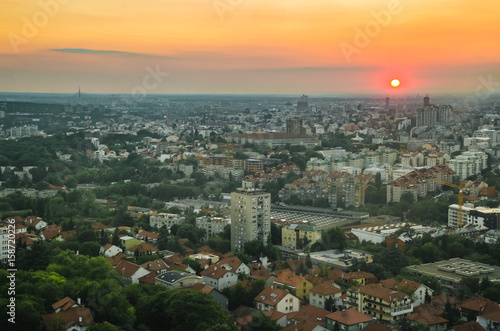 View on the city at sunset
