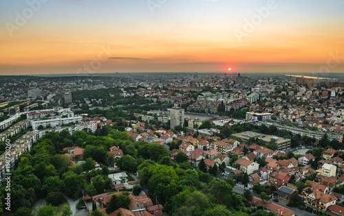 View on the city at sunset