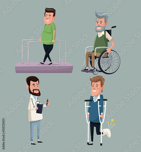 color background set doctor specialist with people in rehabilitation vector illustration