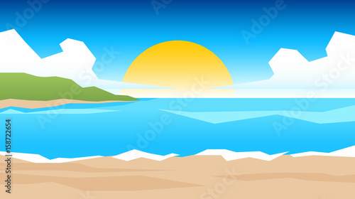 Abstract Summer Vector Background. Eps 10.Summer Beach Low Polygon Landscape. © Droidworker