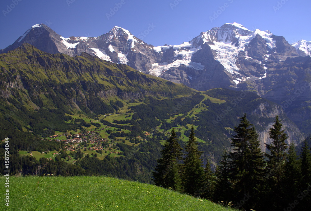 Dramatic view of the Bernese Alps mountains from the Isenfluh village, Central Switzerland