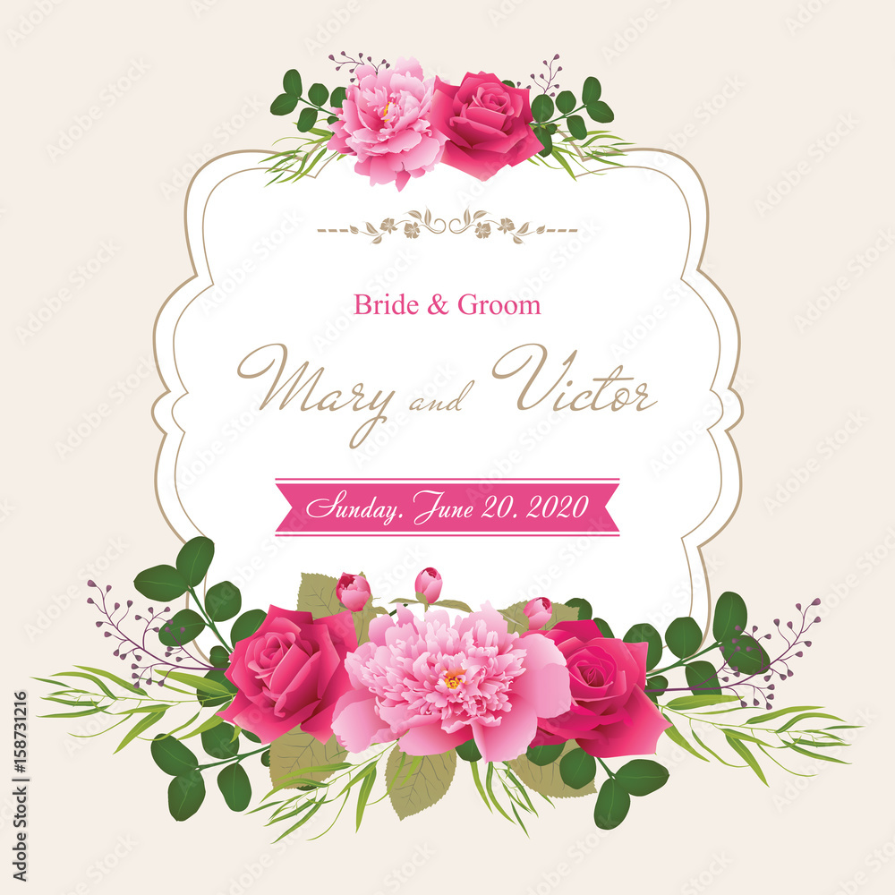 Wedding invitation cards with flower. (Use for Boarding Pass, invitations, thank you card.) Vector illustration. EPS 10 Wedding invitation cards with flower. (Use for Boarding Pass, invitations, thank you card.) Vector illustration. EPS 10