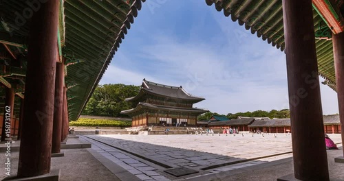 4K timelapse of Changdeokgung, Seoul, South Korea(Main hall of Changdeokgung. Changdeokgung is a palace built as a secondary palace of the Joseon dynasty in 1405, during King Taejong's reign.) photo