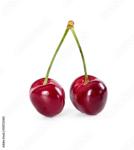 Two sweet cherries on branch