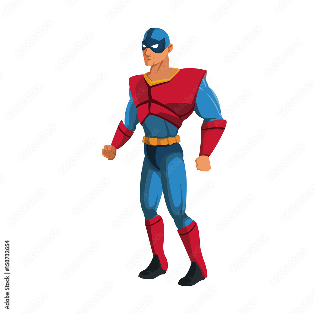 muscular man superhero in mask suit boots gloves standing vector illustration muscular man superhero in mask suit boots gloves standing vector illustration