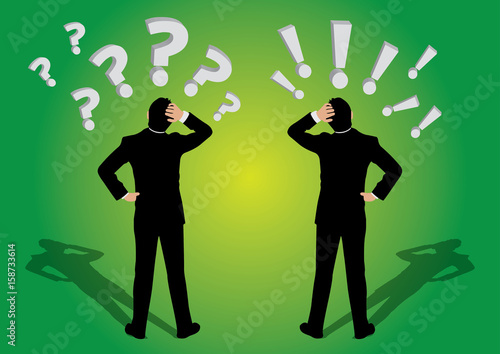 Businessman question and exaclamation marks