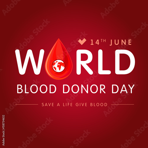 World blood donor day lettering red. Vector illustration of Donate blood concept with abstract shape blood drop for World blood donor day June 14