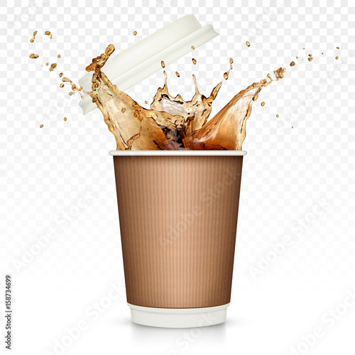 Coffee splash in paper cup isolated on transparent background