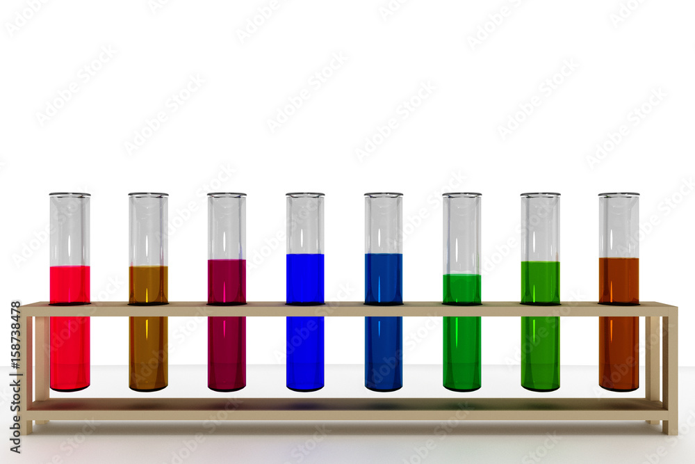 Test tubes with colored contents, 3D-Illustration Test tubes with colored contents, 3D-Illustration