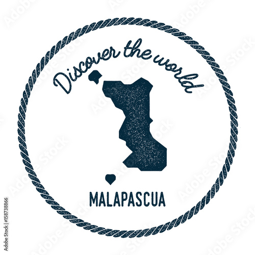 Malapascua Island map in vintage discover the world insignia. Hipster style nautical postage stamp, with round rope border. Vector illustration.