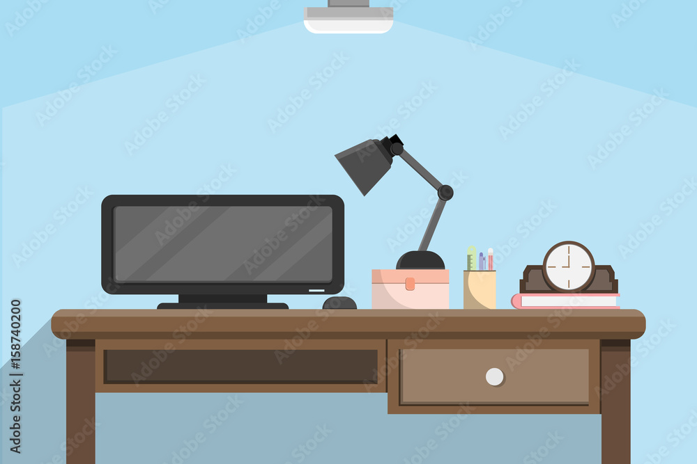 interior office room design with computer and accessory design.vector and illustration interior office room design with computer and accessory design.vector and illustration