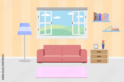 interior living room with furniture and window.vector and illustration