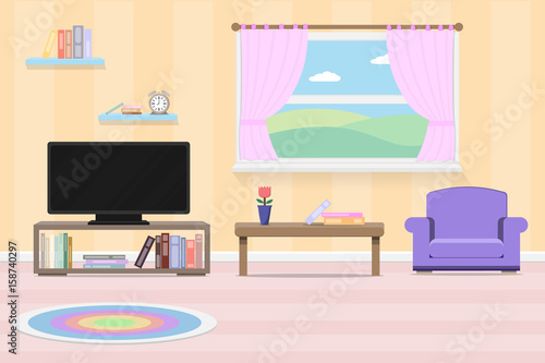 interior living room with furniture and window.vector and illustration