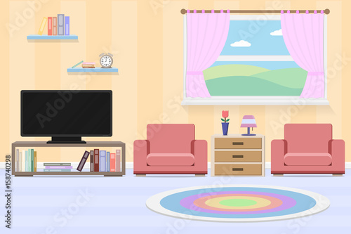 interior living room with furniture and window.vector and illustration