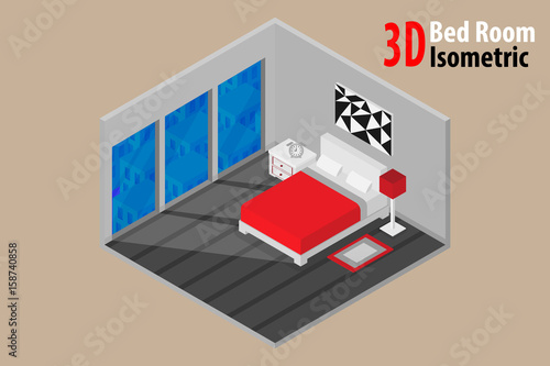 interior apartment with bedroom living room and kitchen room. 3D isometric.vector and illustration