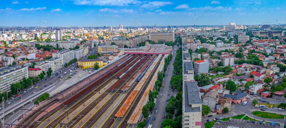 Aerial view of the Bucharest North train station in Bucharest, Romania.