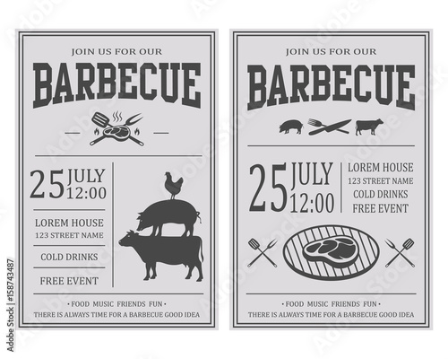 Vintage barbecue party invitation. BBQ, food flyer template.