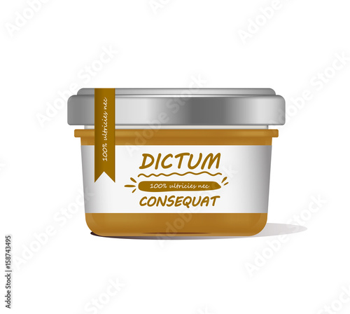 Three jars of baby food on white background