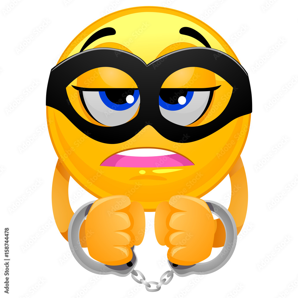 Vector Illustration of Smiley Emoticon wearing a Mask and Handcuffs