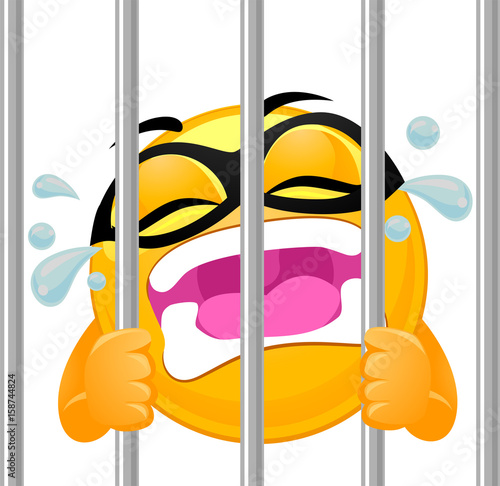 Vector Illustration of Smiley Emoticon Crying in Prison
