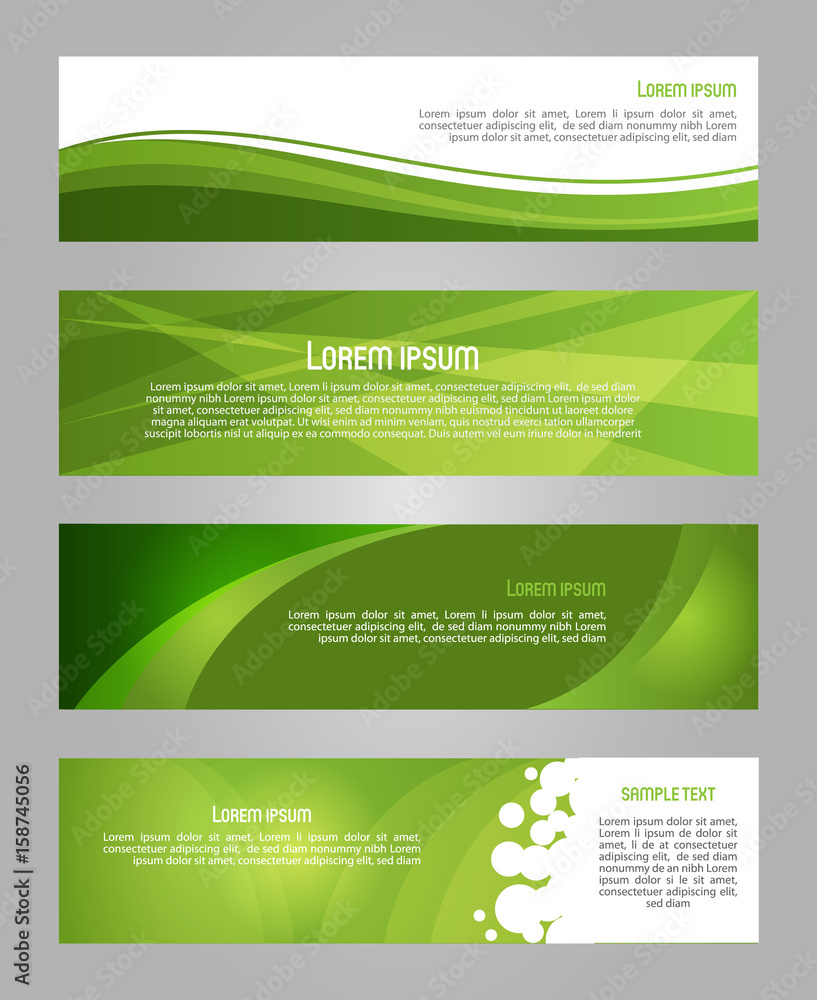 Fototapeta premium Abstract vector set of 4 simply banner in green color