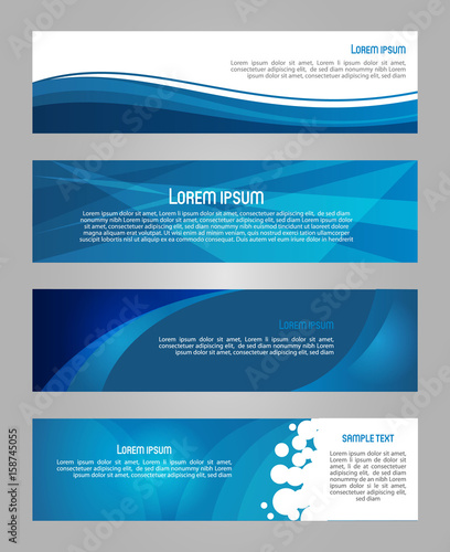 Abstract vector set of 4 simply banner in blue color