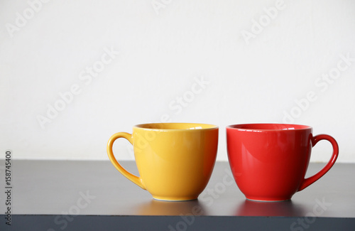 coffee cup yellow and Red morning