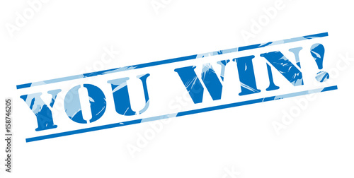 you win! blue stamp on white background