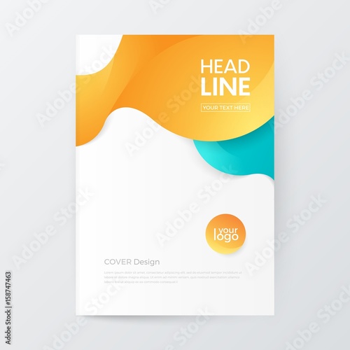 Vector template for design cover of  business brochures, flyers, leaflets. Modern abstract background with orange and blue waves.