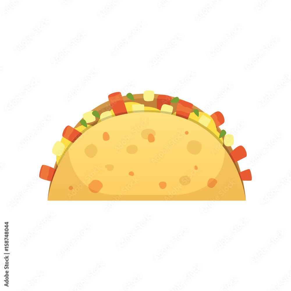 Taco vector illustration in flat style. Taco mexican food. Traditional tacos isolated from background. Taco vector illustration in flat style. Taco mexican food. Traditional tacos isolated from background.