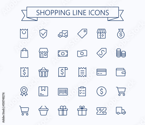Shopping and E-commerce vector mini icons set. Thin line outline 24x24 Grid.Pixel Perfect