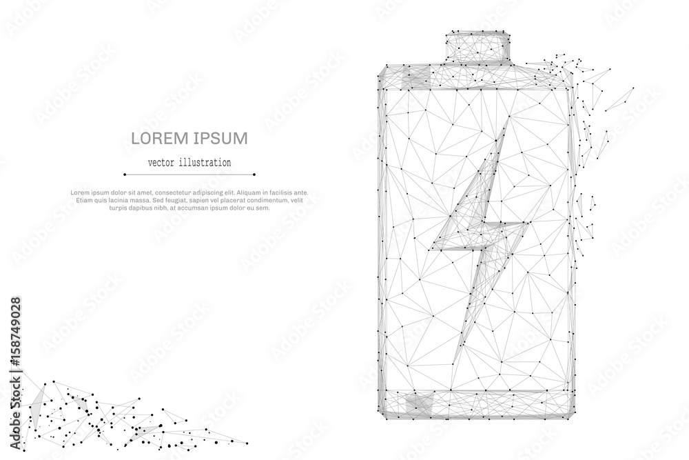 Abstract mash line and point battery on white background with an inscription. Energy starry sky or space, consisting of stars and the universe. Vector business illustration - obrazy, fototapety, plakaty 