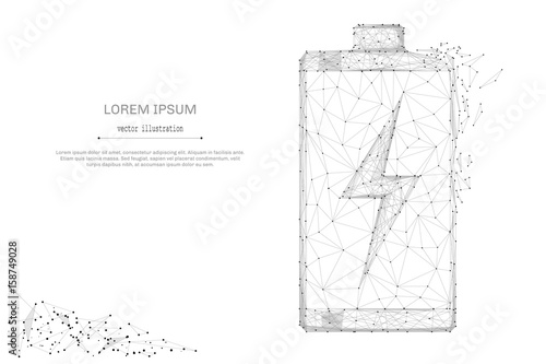Abstract mash line and point battery on white background with an inscription. Energy starry sky or space, consisting of stars and the universe. Vector business illustration