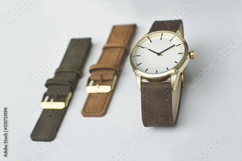 Close up of a beautiful brown leather watch. photo