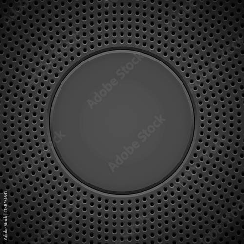 Black abstract technology background with seamless circle perforated pattern, speaker grill texture and bevels for design concepts, wallpapers, web, presentations and prints. Vector illustration.