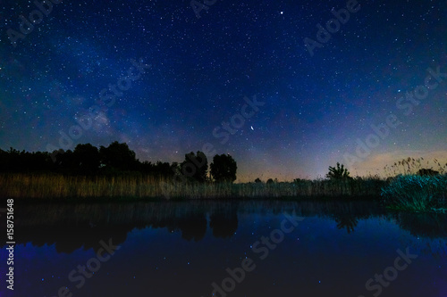 Milky way and starry sky over the lake.