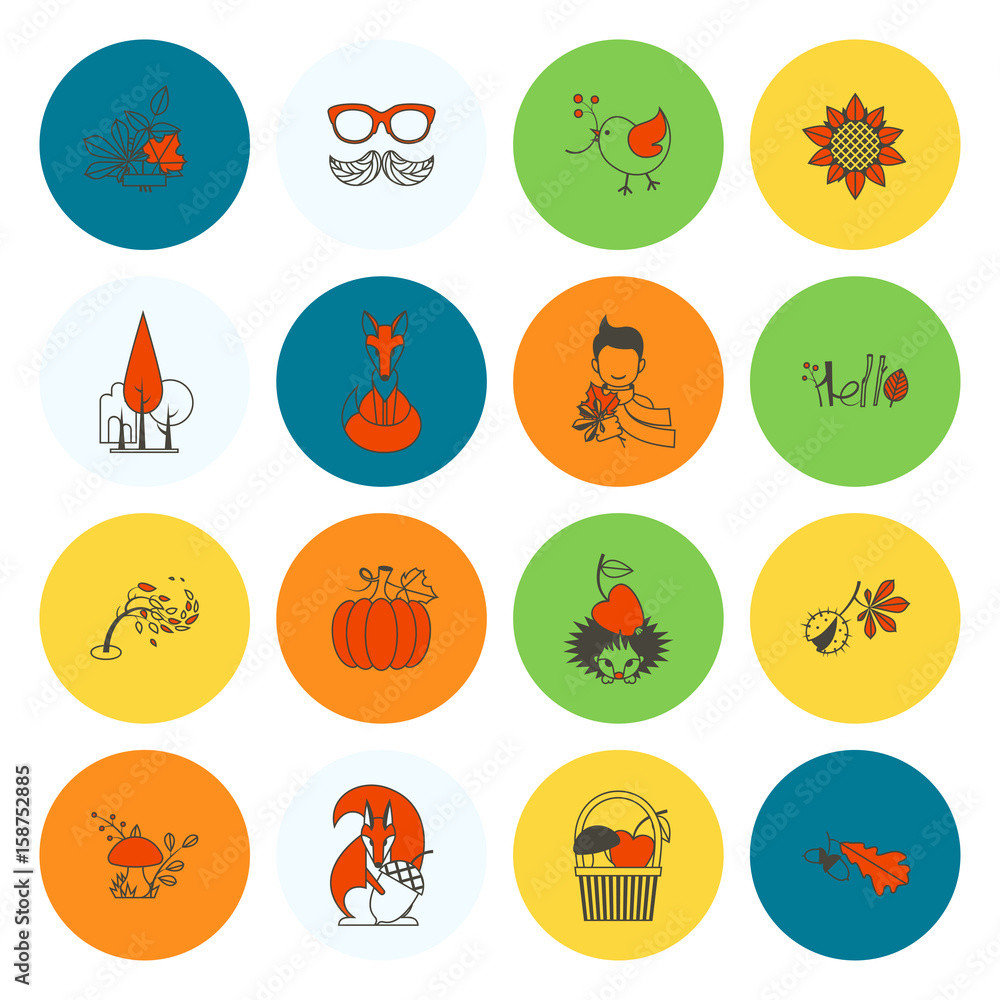 Set of Flat Autumn Icons Set of Flat Autumn Icons