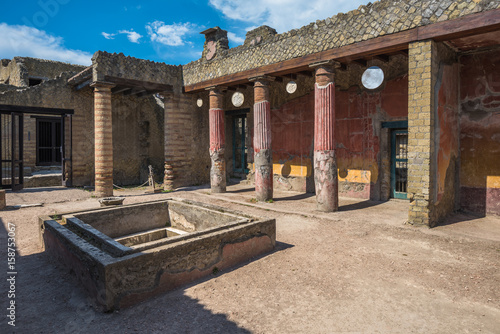 Ruins of Herculaneum, ancient roman town destroyed by Vesuvius eruption photo
